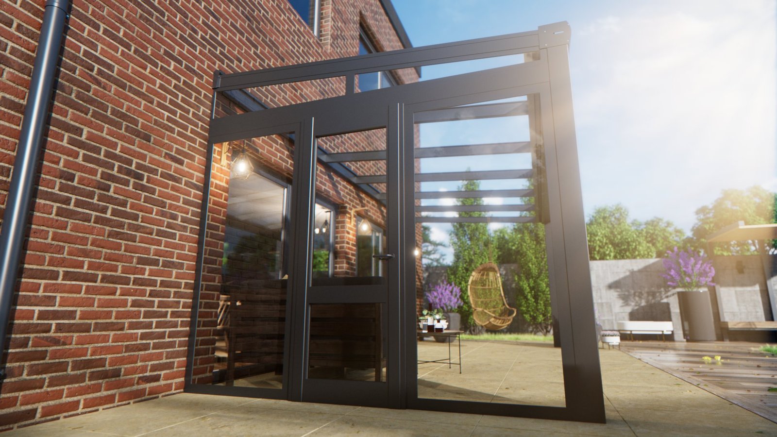 Aluminium veranda met een glazen dak