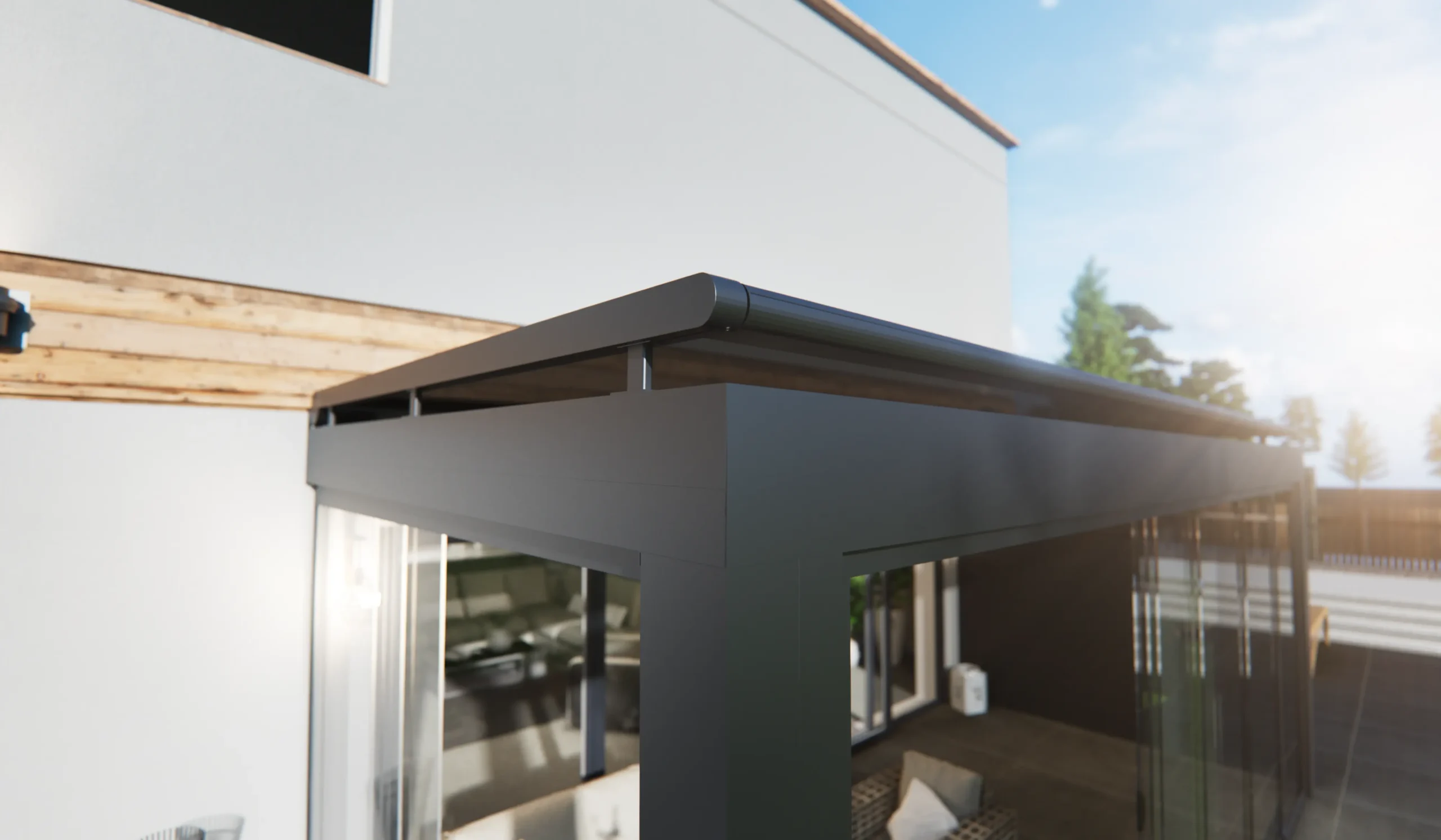 Cubo line zij aanzicht zwarte veranda aan wand bevestigd