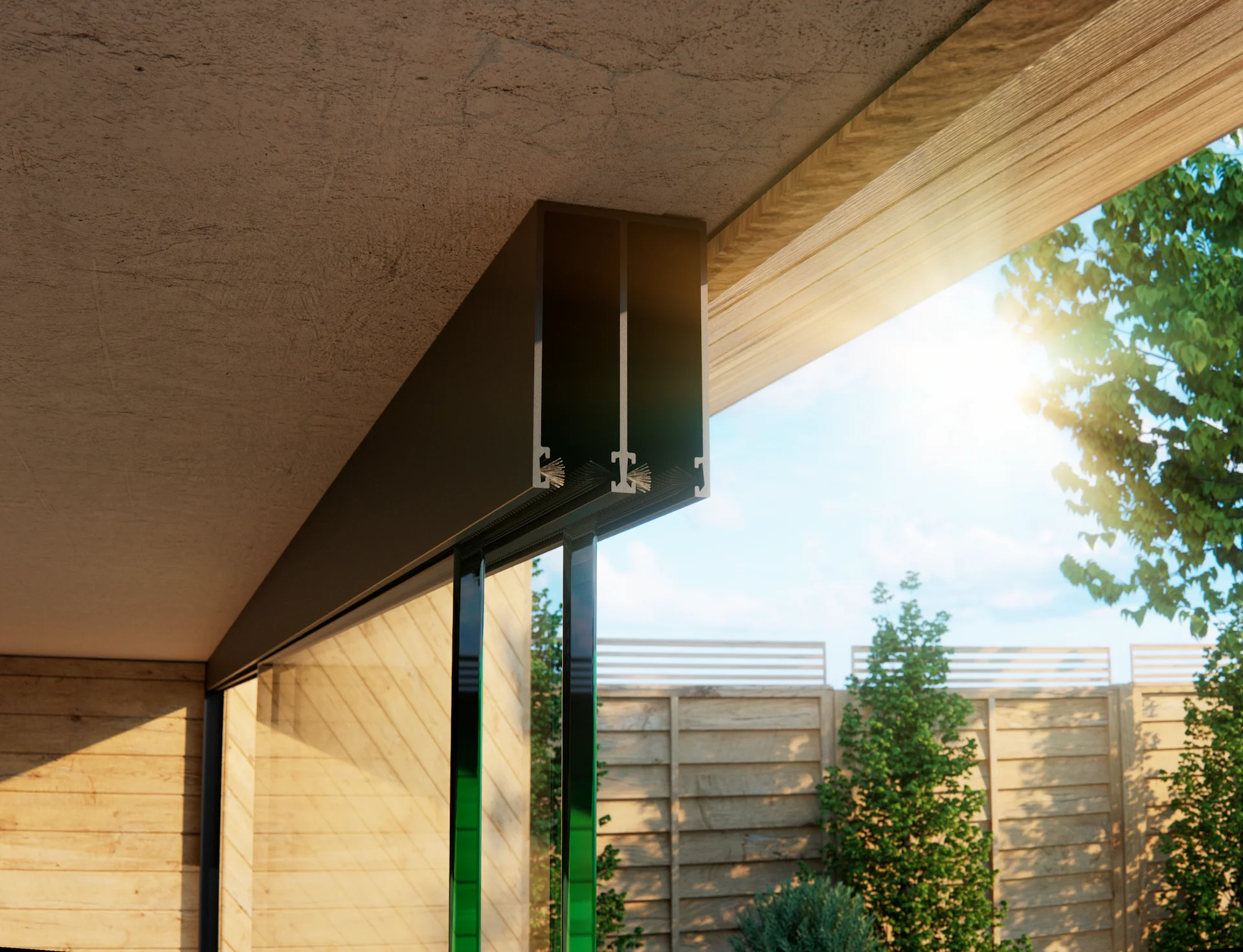2 spoor glazen schuifwand — bovenrail