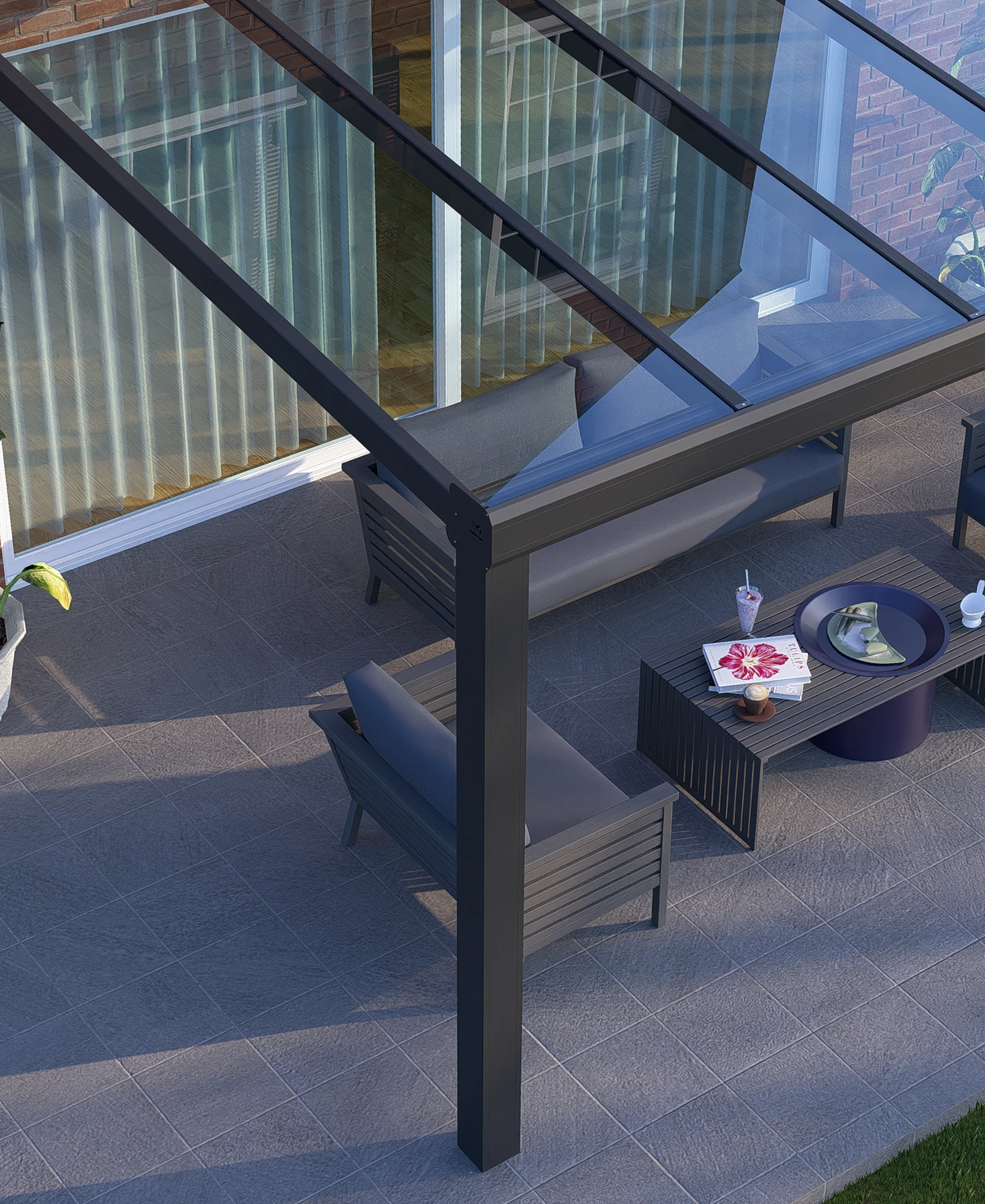 Diamond-veranda van EG met aluminium constructie en glazen dak