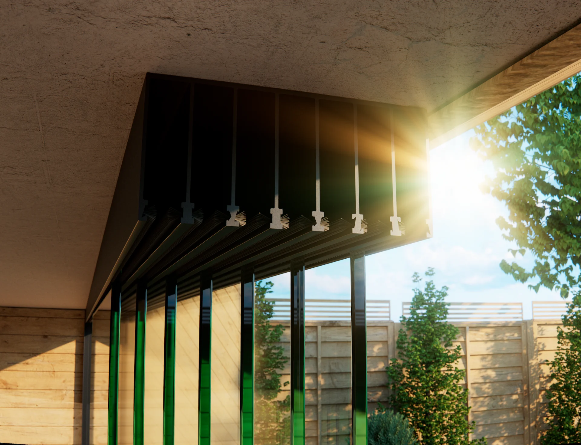 7 spoor glazen schuifwand — bovenrail
