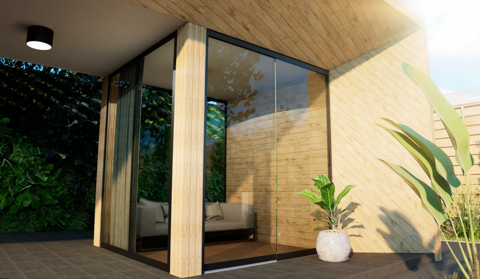 2 spoor glazen schuifwand — totaalbeeld